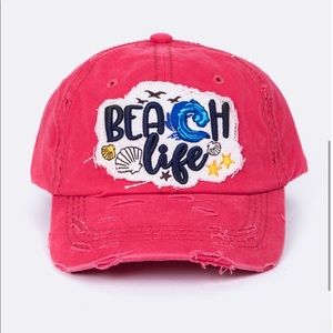 *SOLD*  Beach Life Distressed Baseball Hat Coral